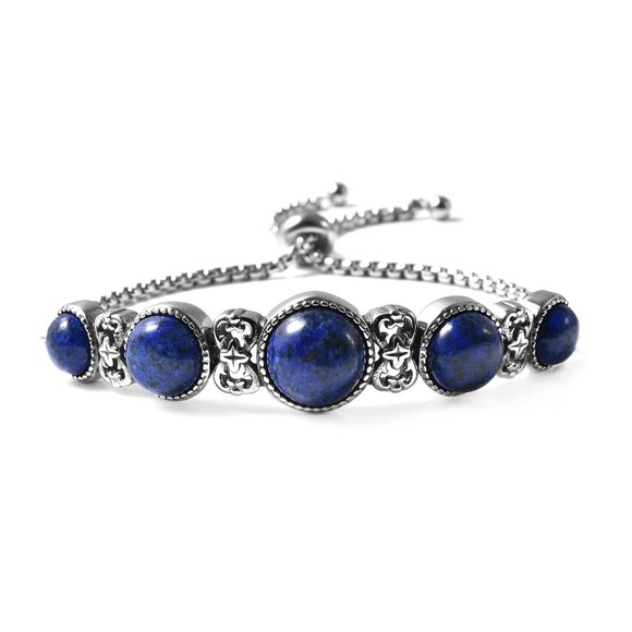 Lapis Lazuli Stations Bolo Bracelet in Stainless Steel - Picture 2 of 4